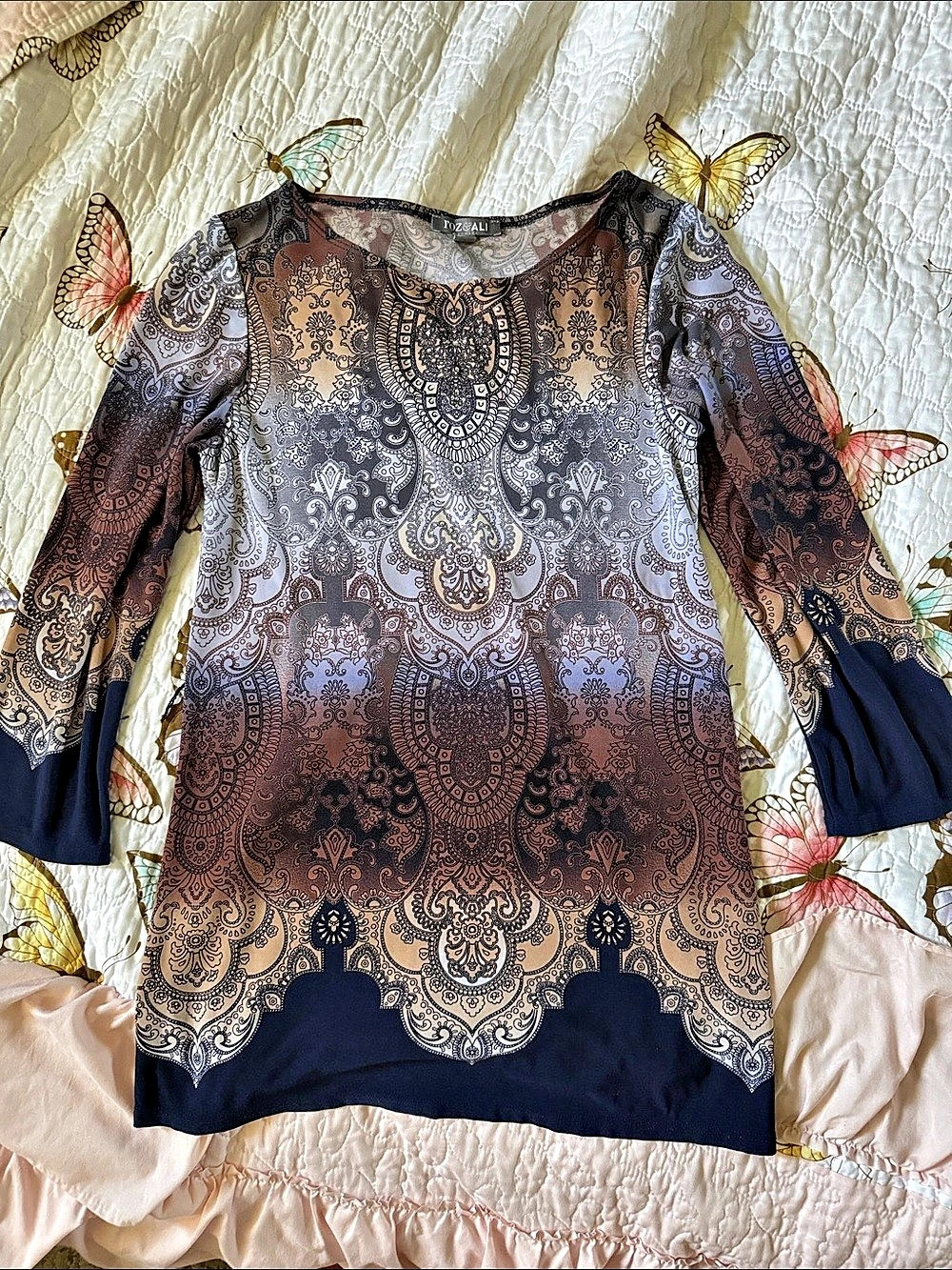 Roz & Ali Paisley Tunic in Brown & Blue Size PM Like New